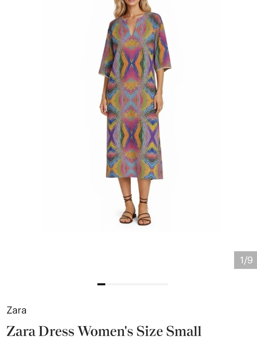 Zara Multicolor Geometric Midi Dress with Purple, Blue & Yellow Nwot